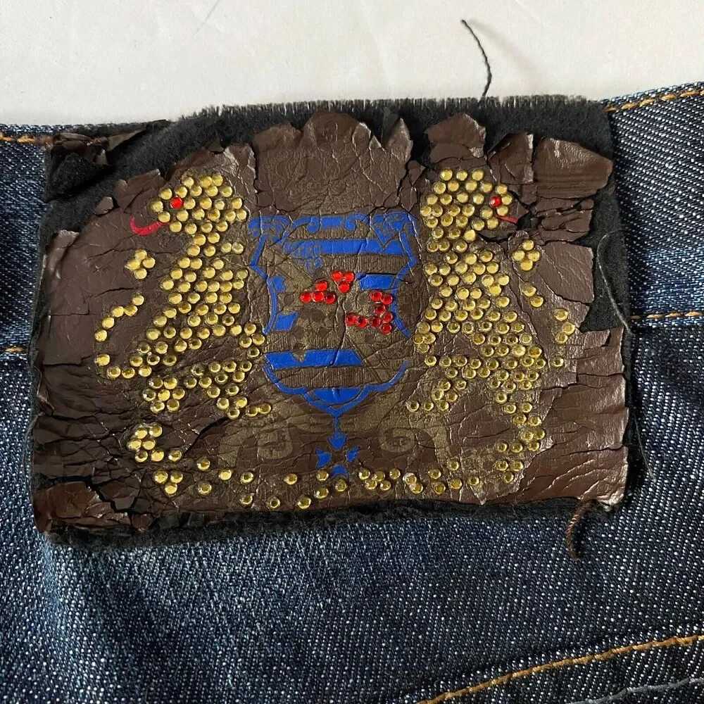 7th 38 Jean Shorts Mens Size 40 Blue Medium Wash Embroidered Gems Flaws Read